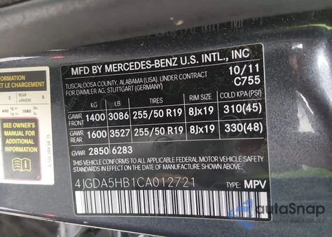 2012 Mercedes-Benz Ml 350 4Matic из США, поврежденный, VIN 4JGDA5HB1CA012721